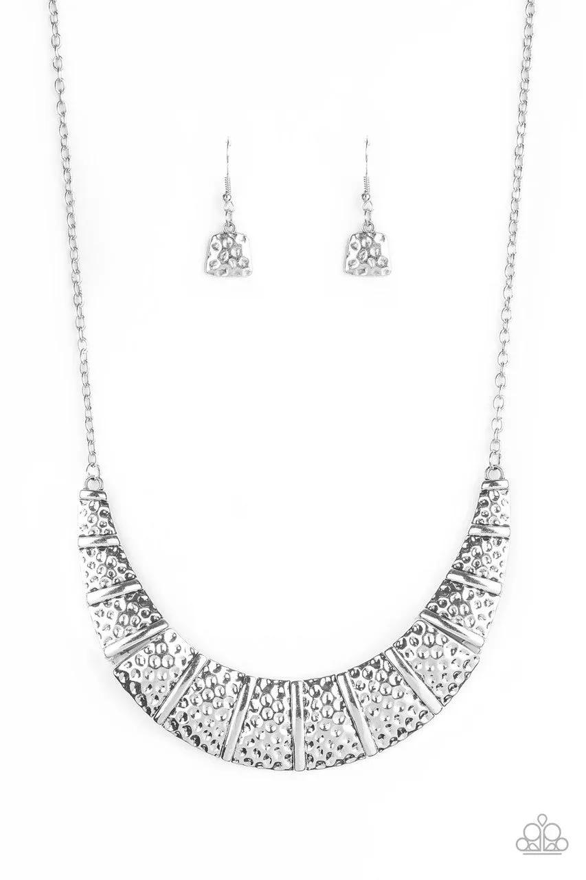 Metallic Mechanics - Silver - Hammered Silver Paparazzi Short Necklace