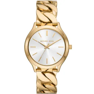 Michael Kors Slim Runway Ladies Silver Dial Gold Tone Watch