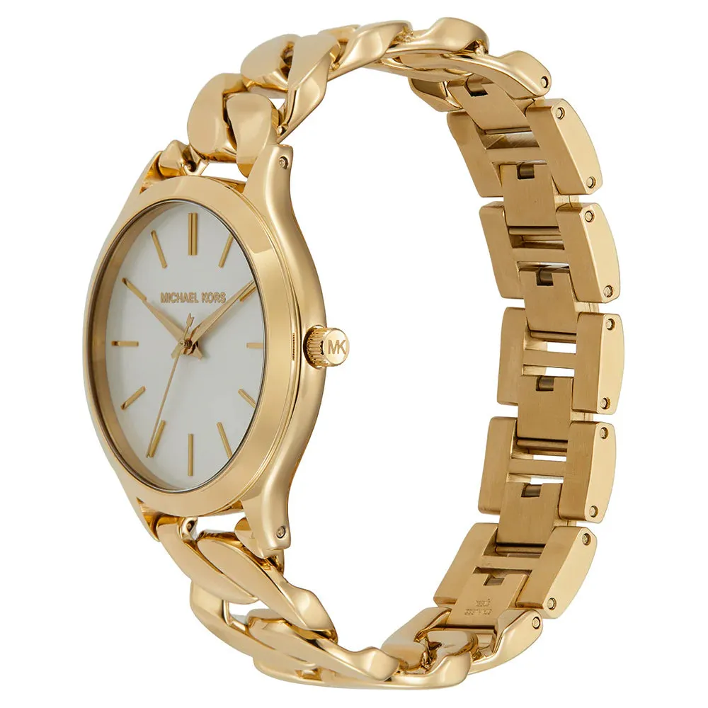 Michael Kors Slim Runway Ladies Silver Dial Gold Tone Watch