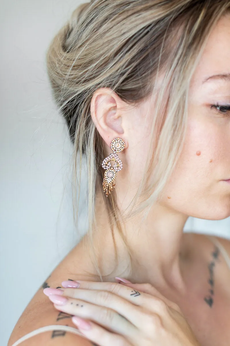 Miguel Ases Swarovski Crystals and Miyuki Bead Earrings with Round Post