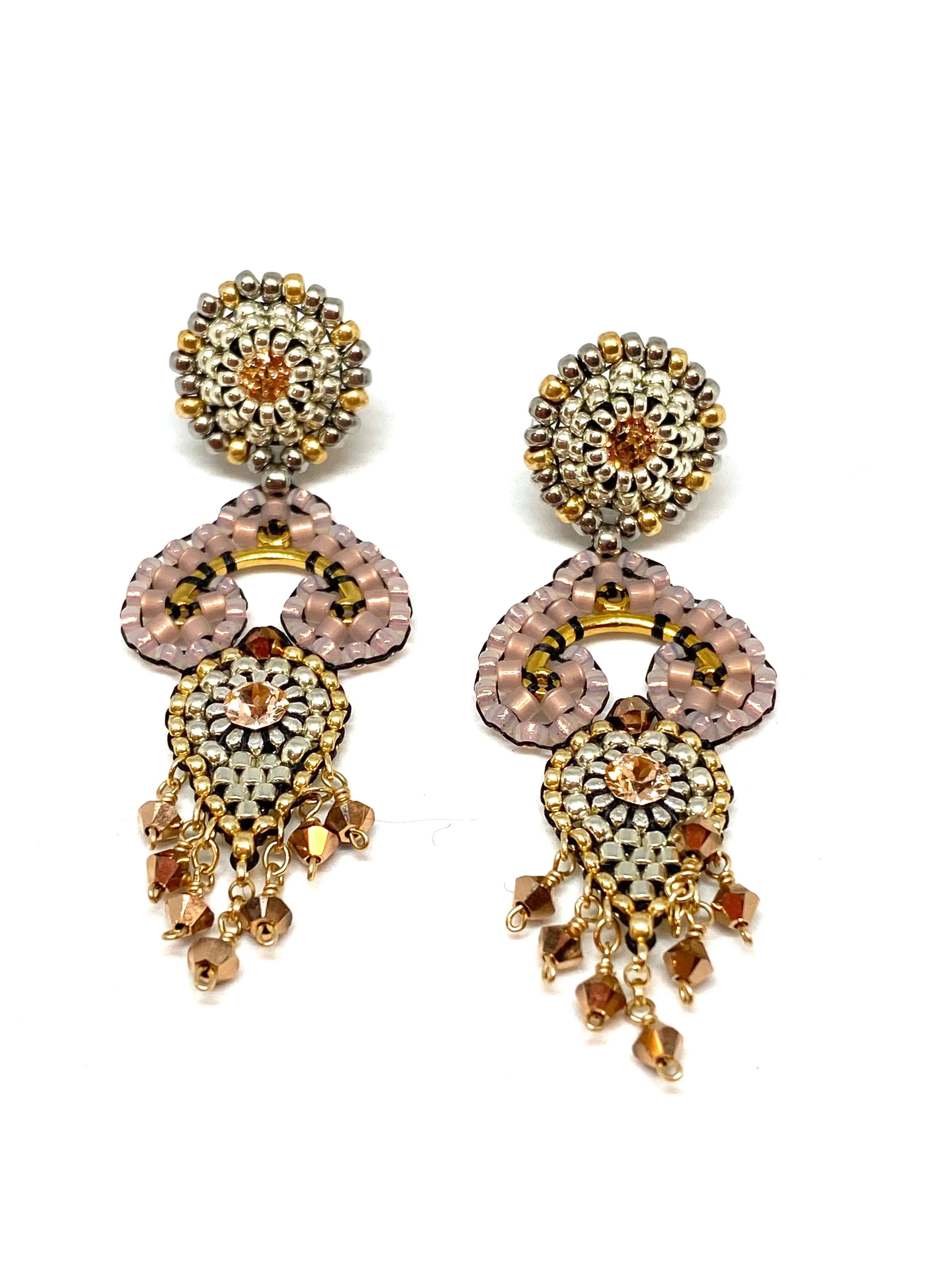 Miguel Ases Swarovski Crystals and Miyuki Bead Earrings with Round Post