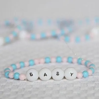 Mini Beaded Baby Bracelet 8 Count Light Pink and Blue Baby Shower DIY Tiny Craft