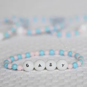 Mini Beaded Baby Bracelet 8 Count Light Pink and Blue Baby Shower DIY Tiny Craft