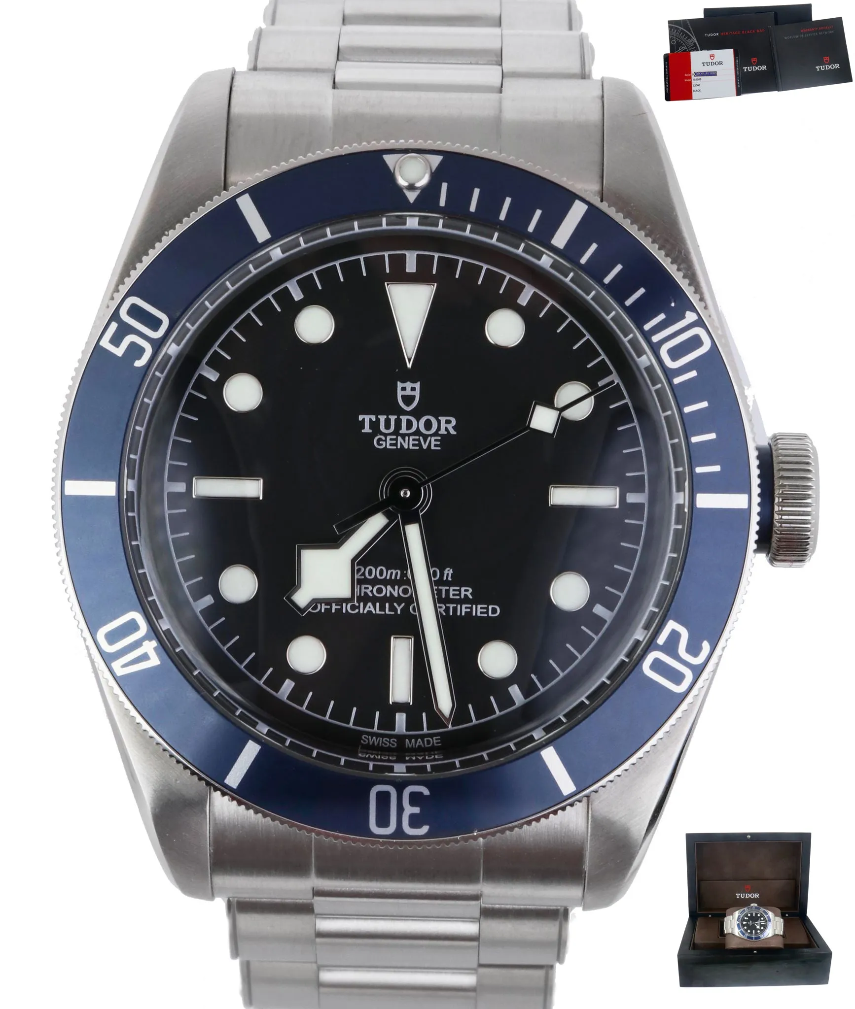 Mint 2016 Tudor Black Bay Heritage Blue 79230 Black Stainless 41mm Dive Watch