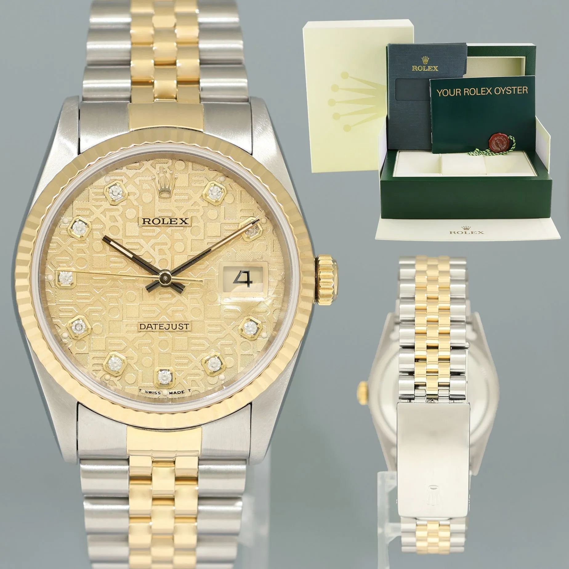 MINT Rolex DateJust 16233 Two Tone Yellow Gold Jubilee Champagne Diamond Watch