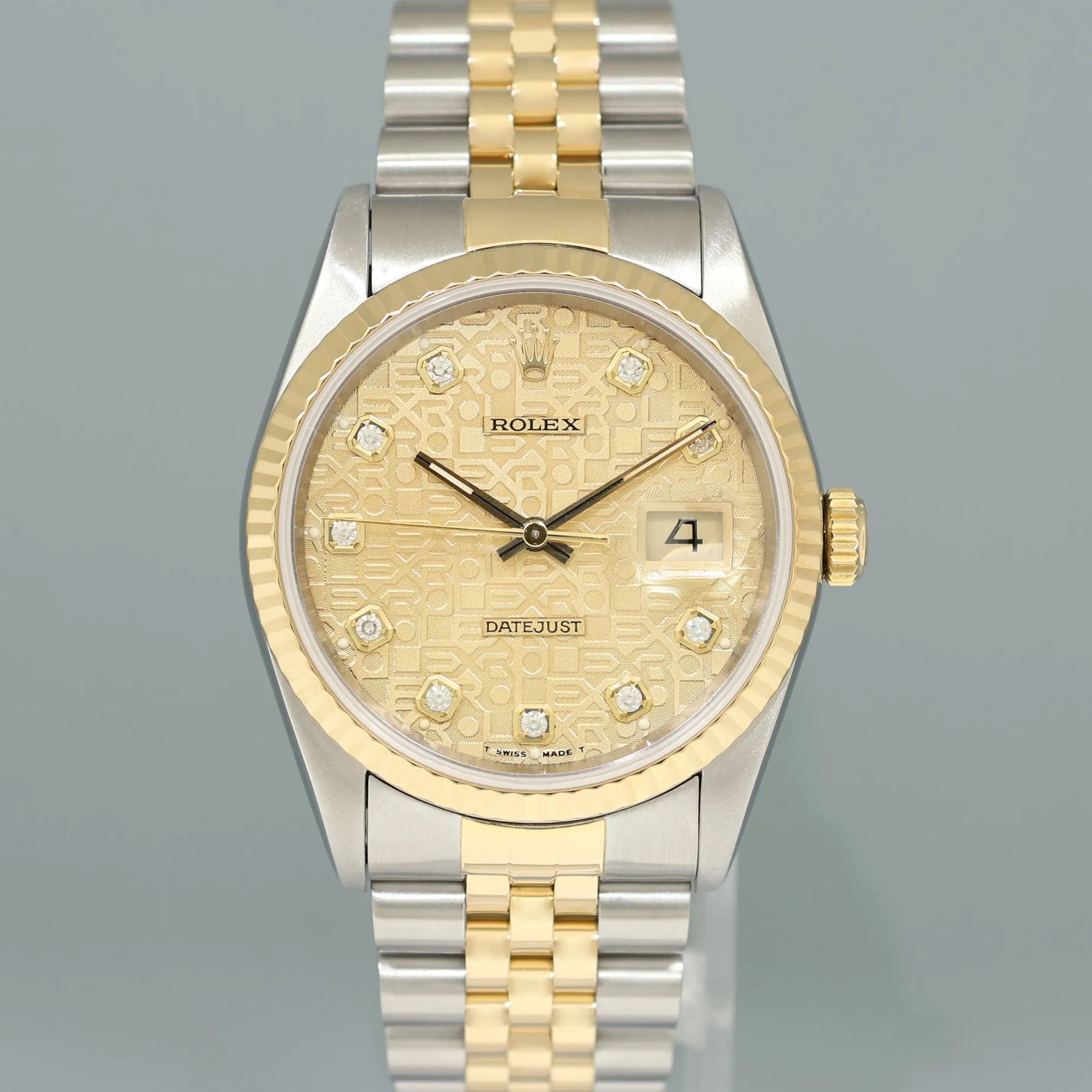 MINT Rolex DateJust 16233 Two Tone Yellow Gold Jubilee Champagne Diamond Watch