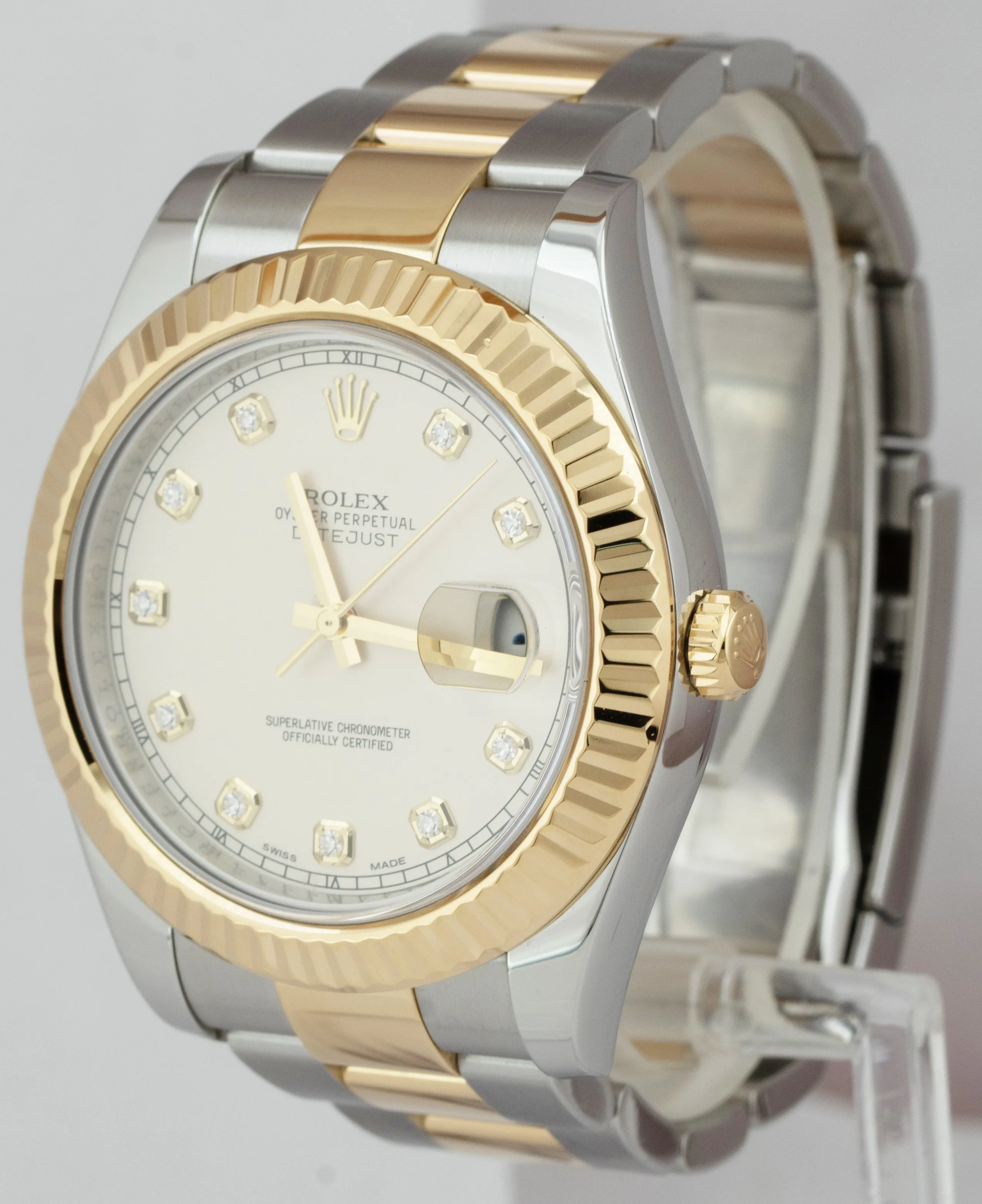 MINT Rolex Datejust II 2 Silver Ivory DIAMOND Two-Tone Gold 41mm Watch 116333