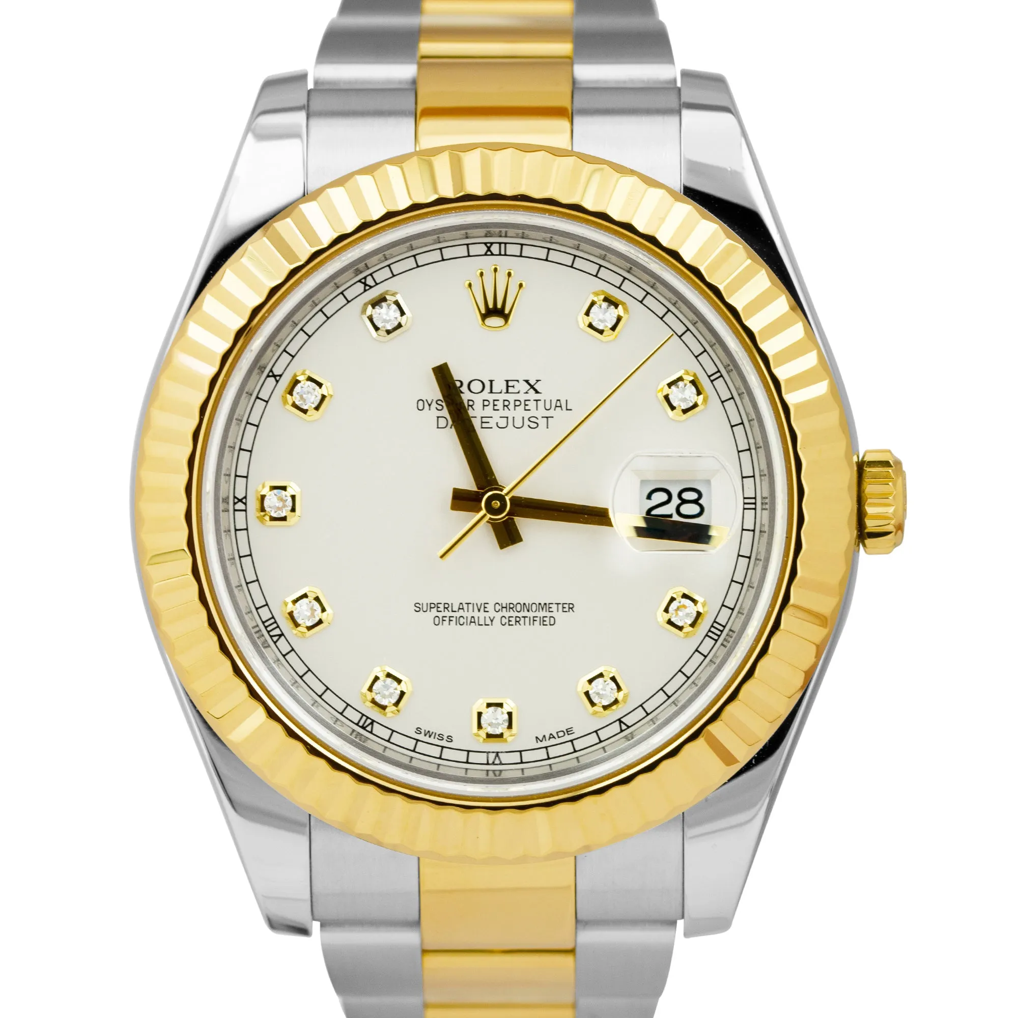 MINT Rolex Datejust II 2 Silver Ivory DIAMOND Two-Tone Gold 41mm Watch 116333