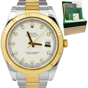 MINT Rolex Datejust II 2 Silver Ivory DIAMOND Two-Tone Gold 41mm Watch 116333