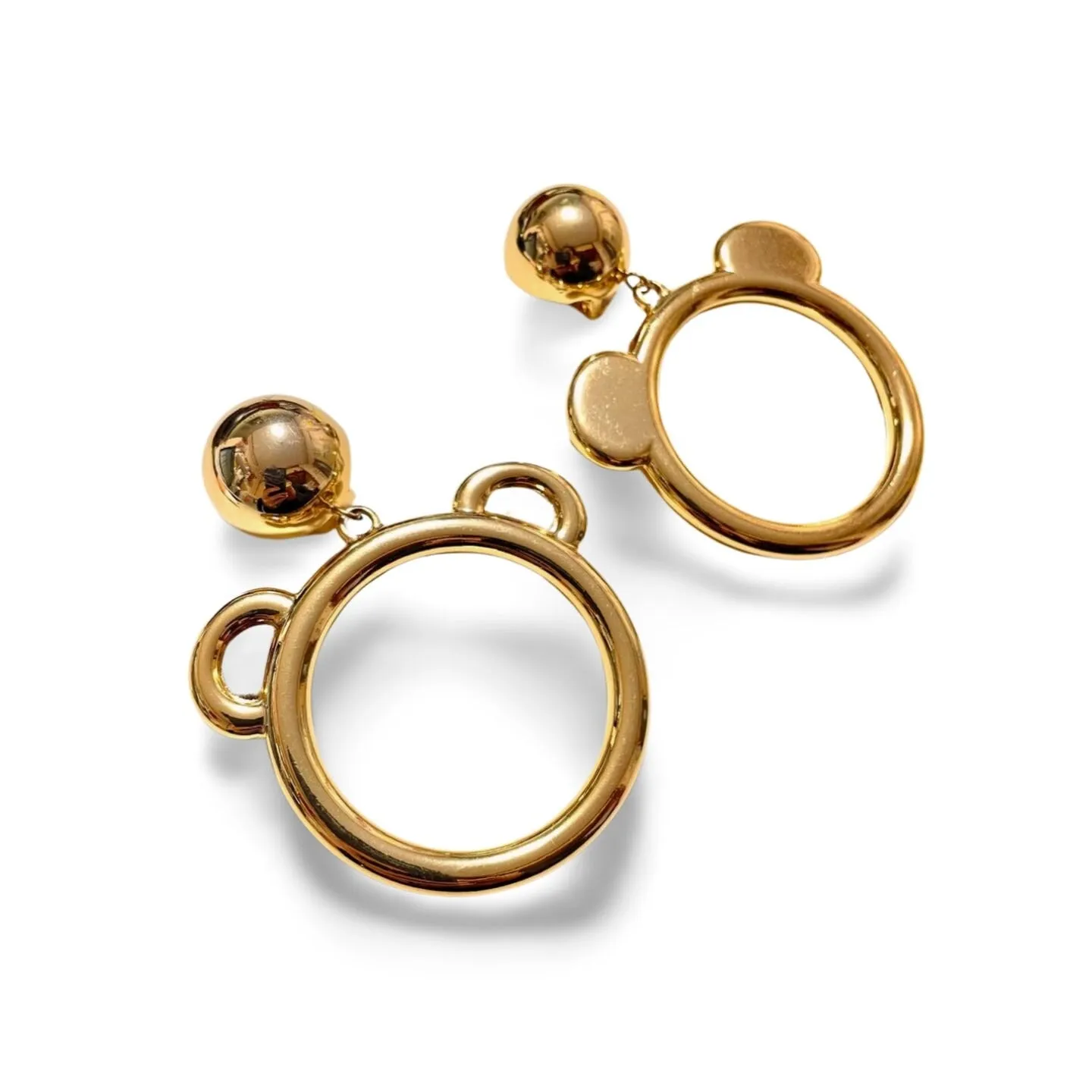 MINT. Vintage Moschino golden extra large hoop design bear earrings, dangle earrings. Rare collection Jewlery. 060225ya