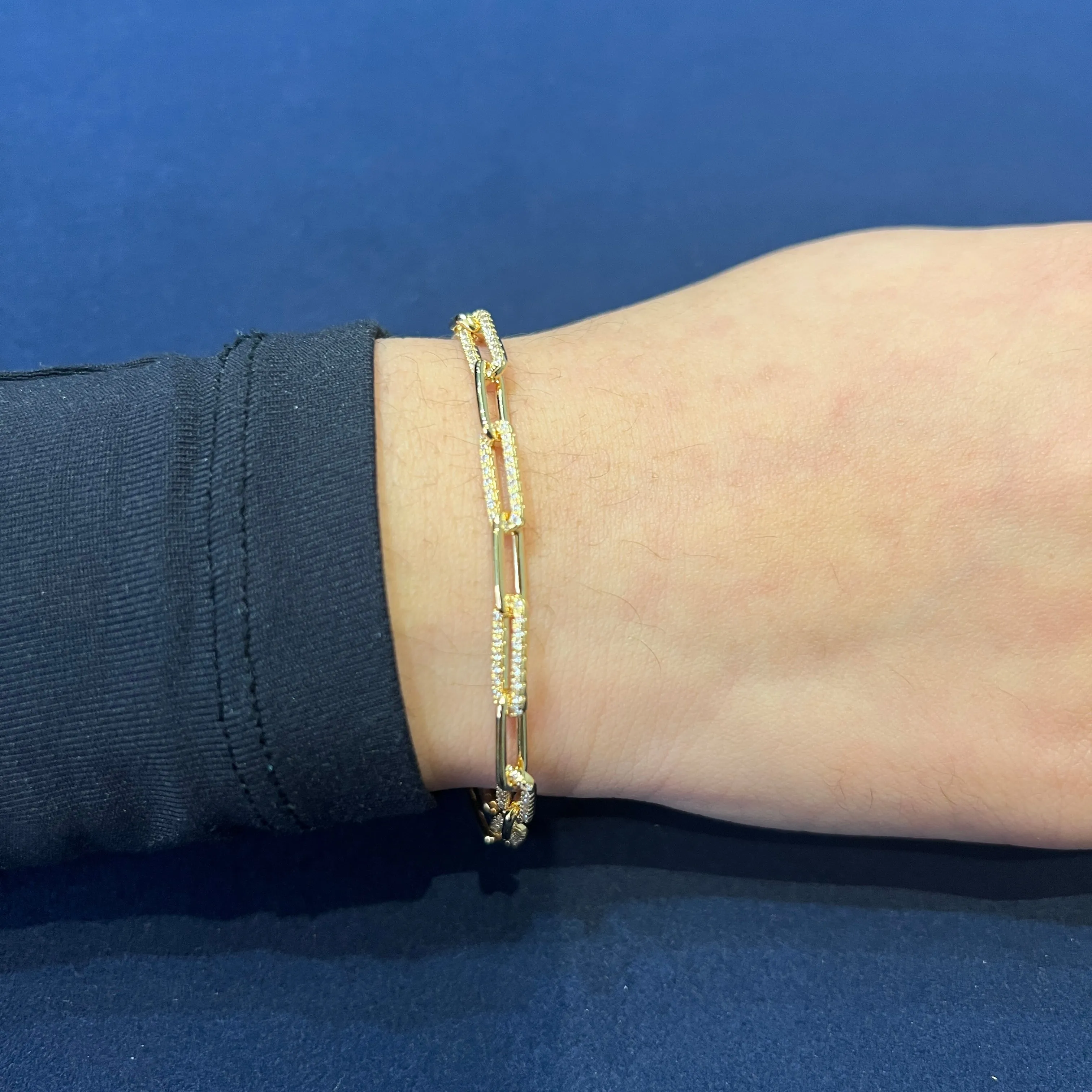 Miss Mimi Sterling Silver 14K Vermeil CZ Paper Clip Bracelet