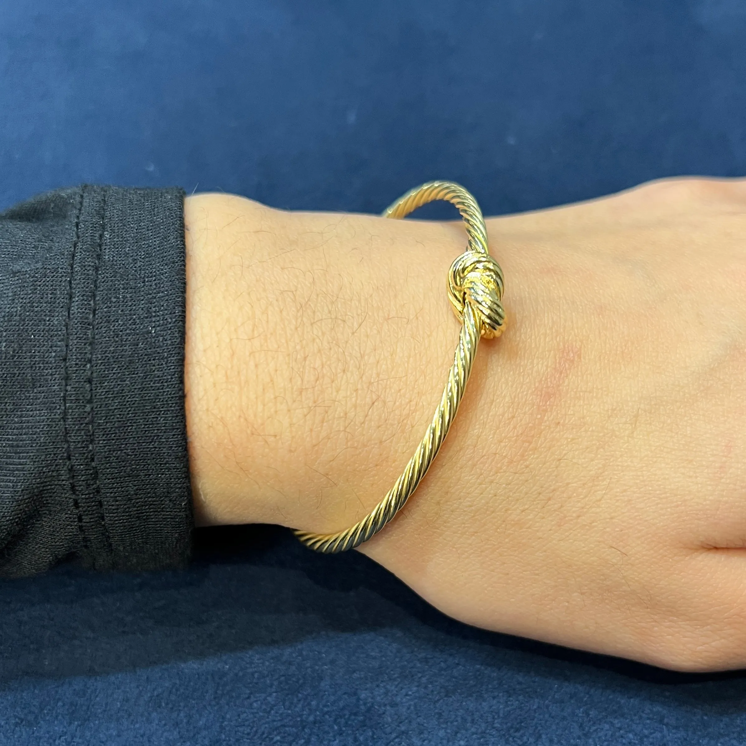 Miss Mimi Sterling Silver/18K Yellow Gold Vermeil Love Knot Twist Cable Bangle