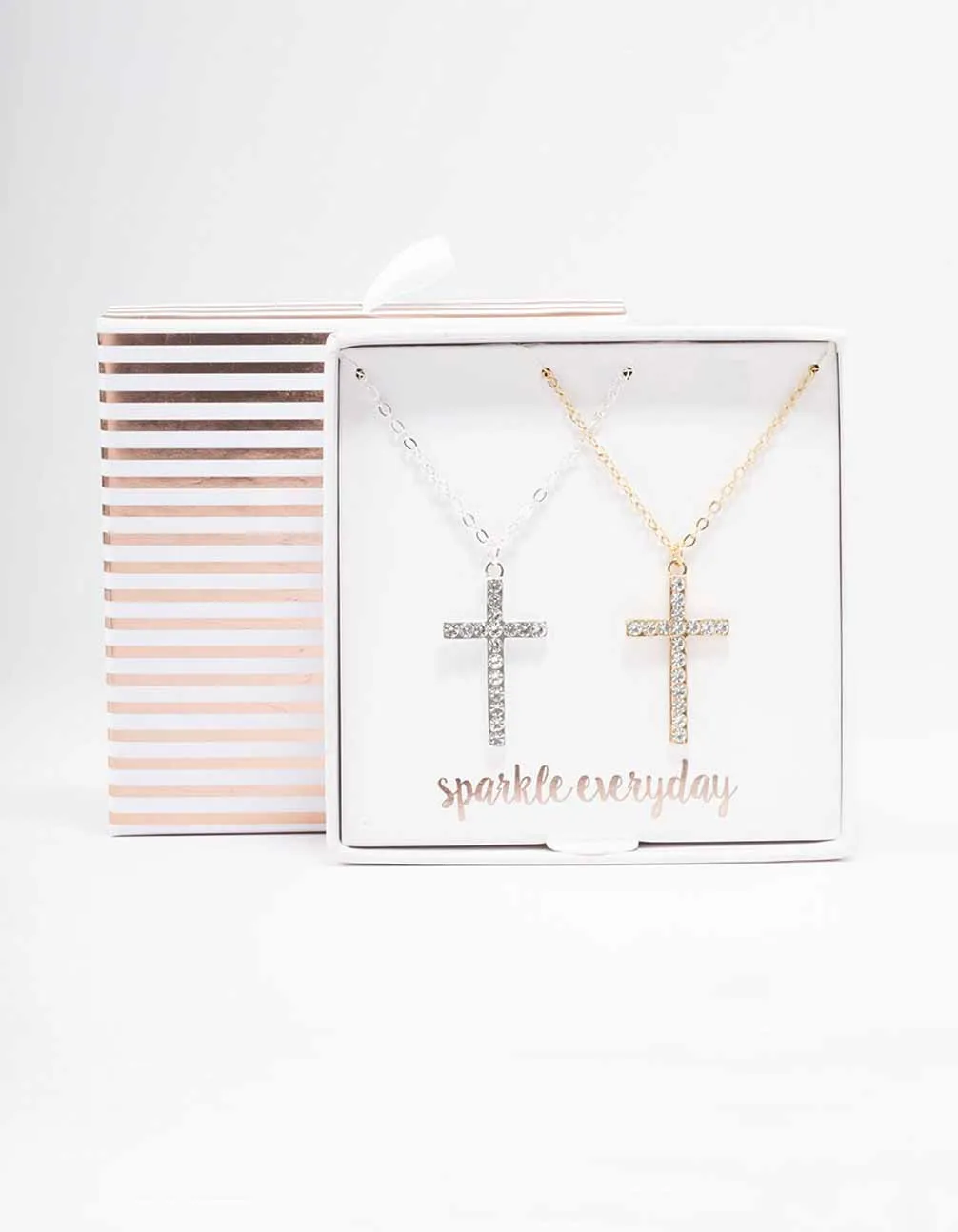 Mixed Metal Diamante Cross Necklace Pack