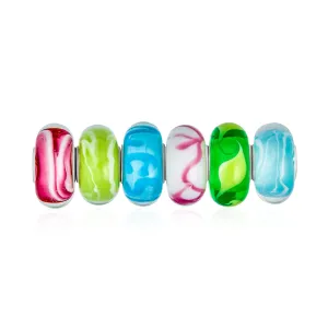 Mixed Set Sterling Silver Core Murano Glass Charm Bead for European Bracelet