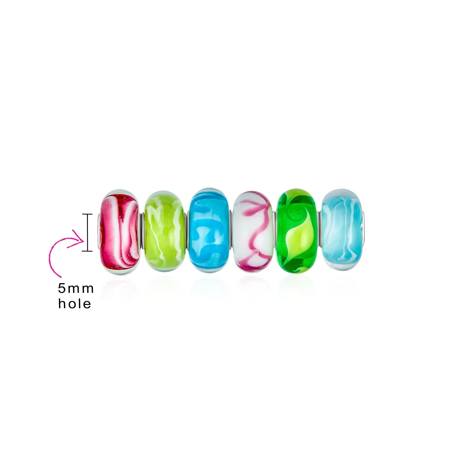 Mixed Set Sterling Silver Core Murano Glass Charm Bead for European Bracelet