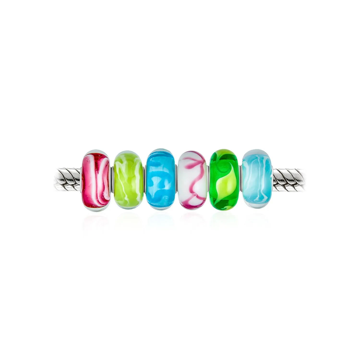 Mixed Set Sterling Silver Core Murano Glass Charm Bead for European Bracelet