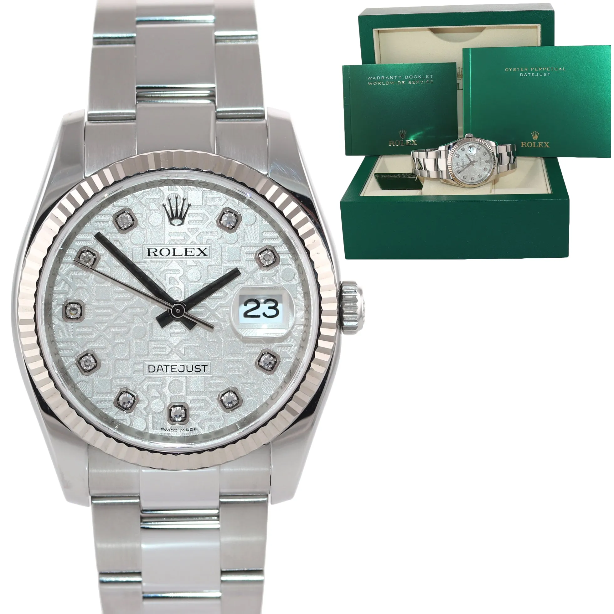 MNT Rolex DateJust Steel Silver Anniversary Diamond 116234 36mm Oyster Watch Box