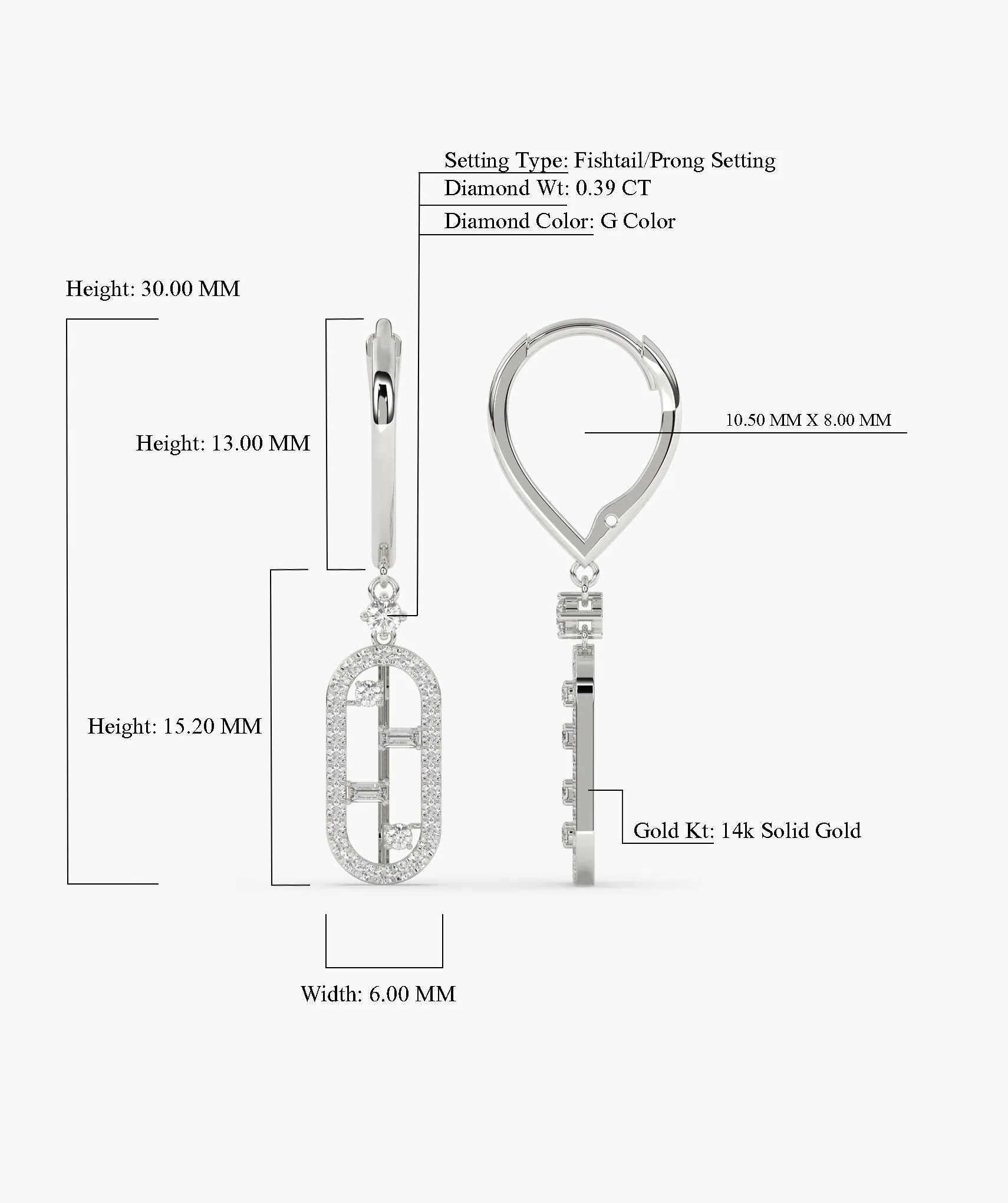 Modern Diamond Link Drop Earrings