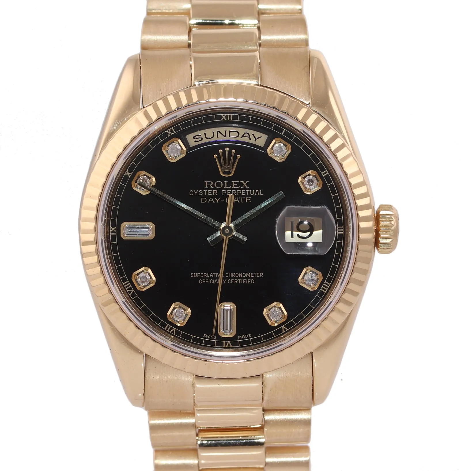 MODERN Rolex President Heavy Band 18K Gold Black Diamond Dial 118238 Watch Box