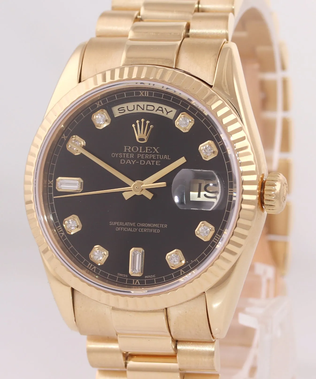 MODERN Rolex President Heavy Band 18K Gold Black Diamond Dial 118238 Watch Box