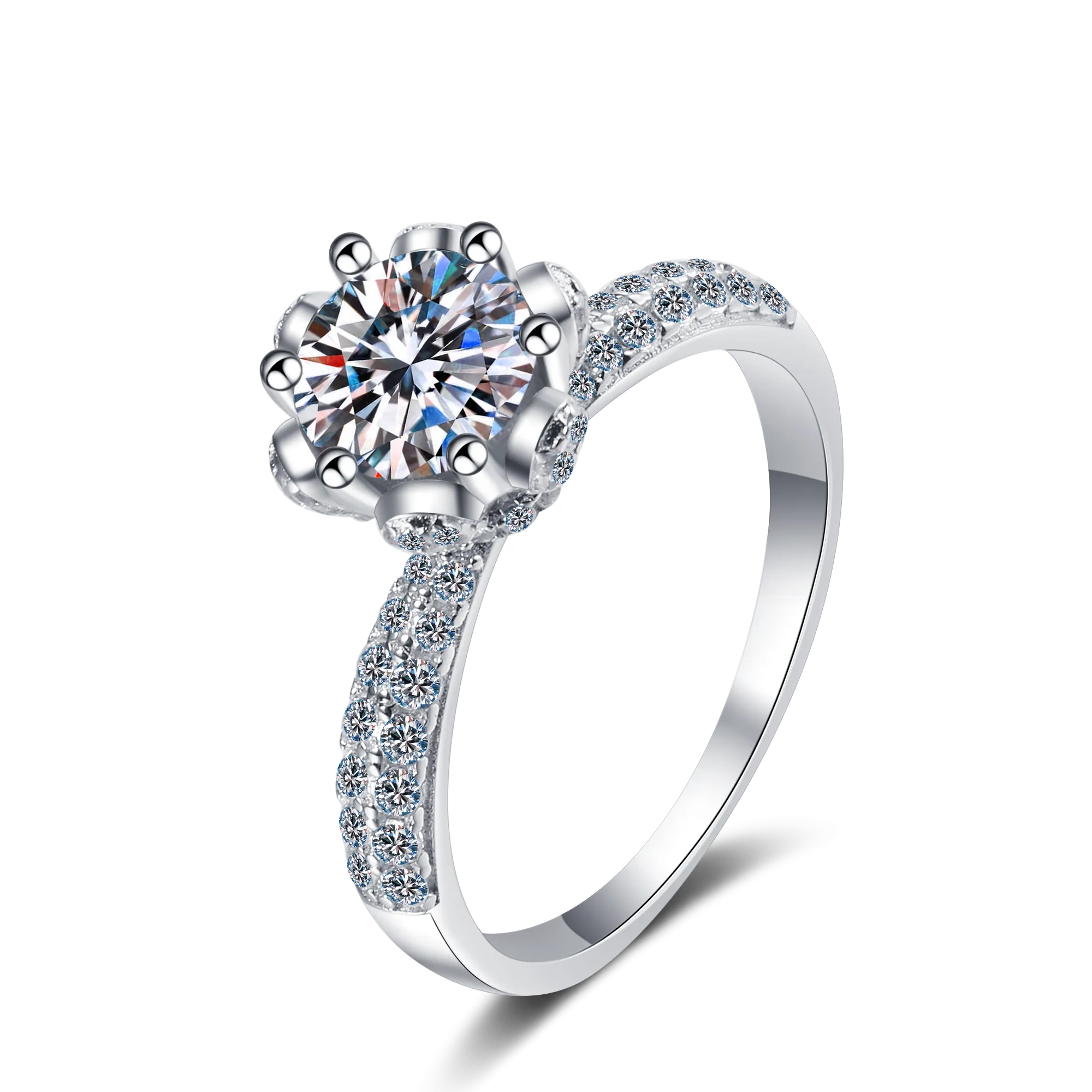 Moissanite 6 Prongs Round Cut Engagement Ring|Crown Diamond Solitaire Ring-RM040