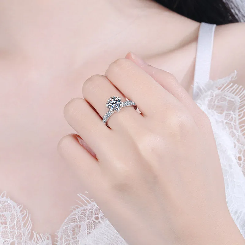 Moissanite 6 Prongs Round Cut Engagement Ring|Crown Diamond Solitaire Ring-RM040