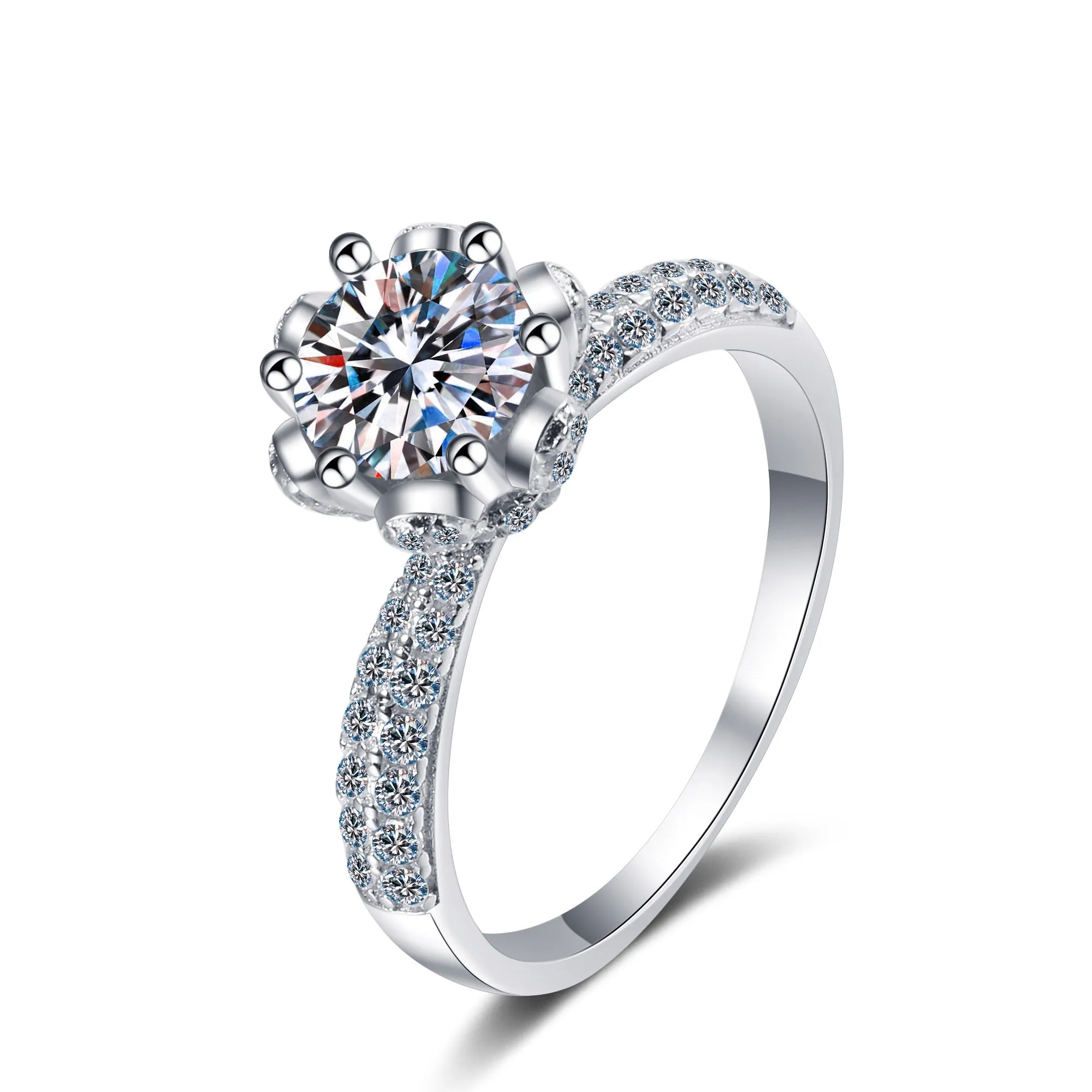 Moissanite 6 Prongs Round Cut Engagement Ring|Crown Diamond Solitaire Ring-RM040