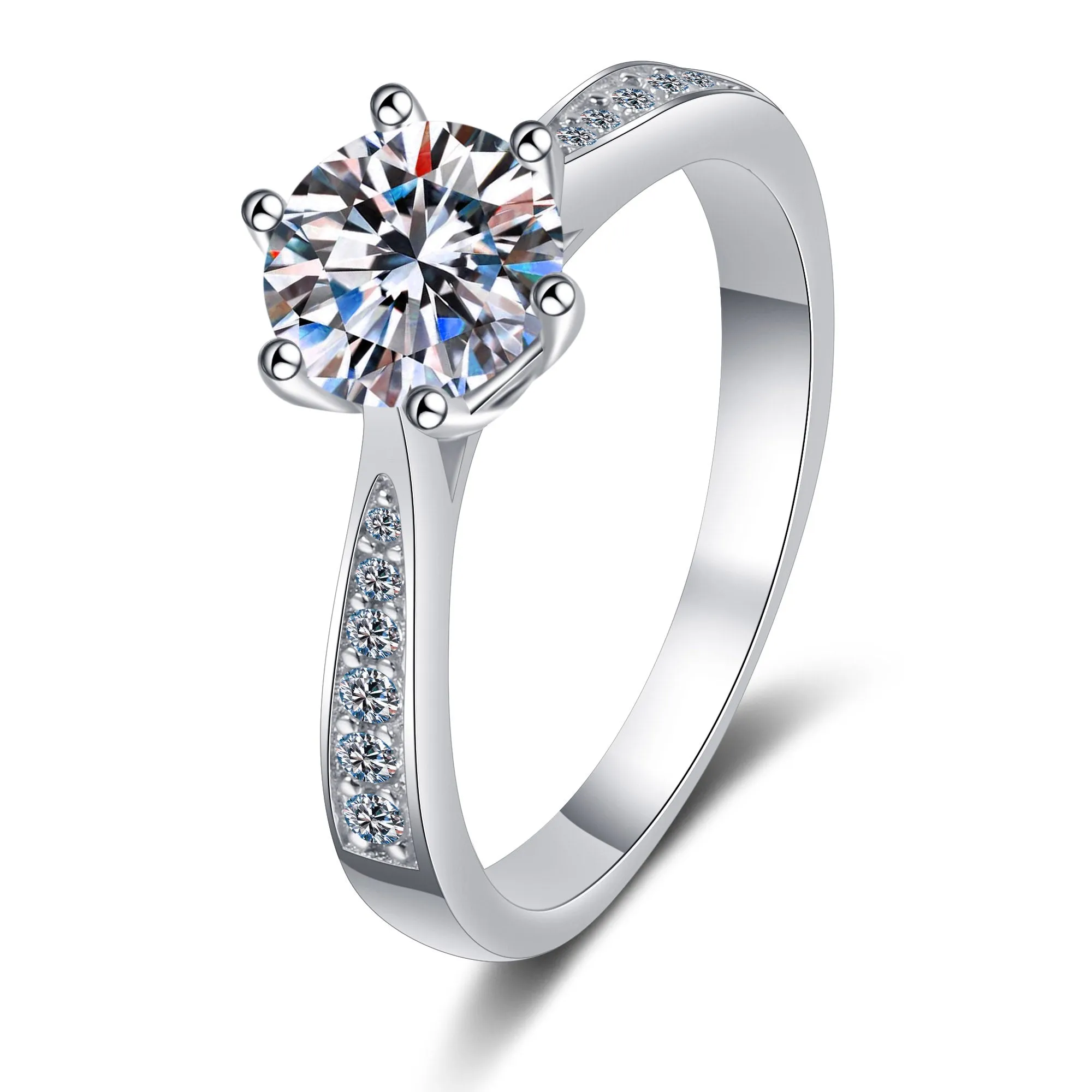 Moissanite Engagement Ring-6 Prongs Solitaire Ring-RM027