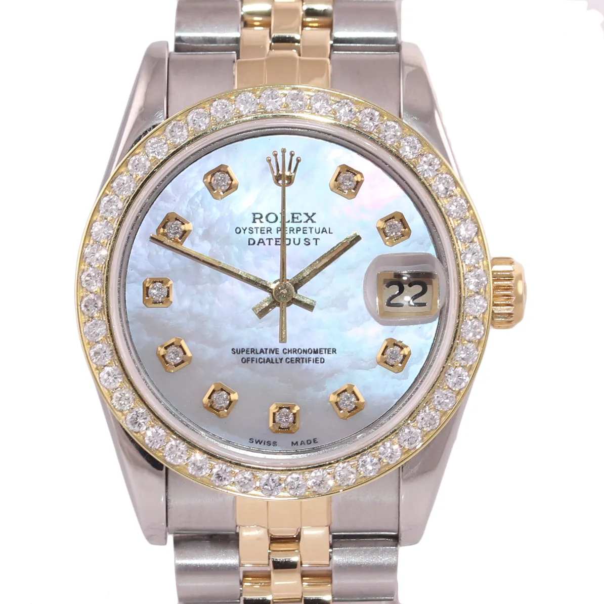 MOP DIAMOND Rolex DateJust 31mm Midsize Two-Tone Steel 18k Gold 68273 Watch