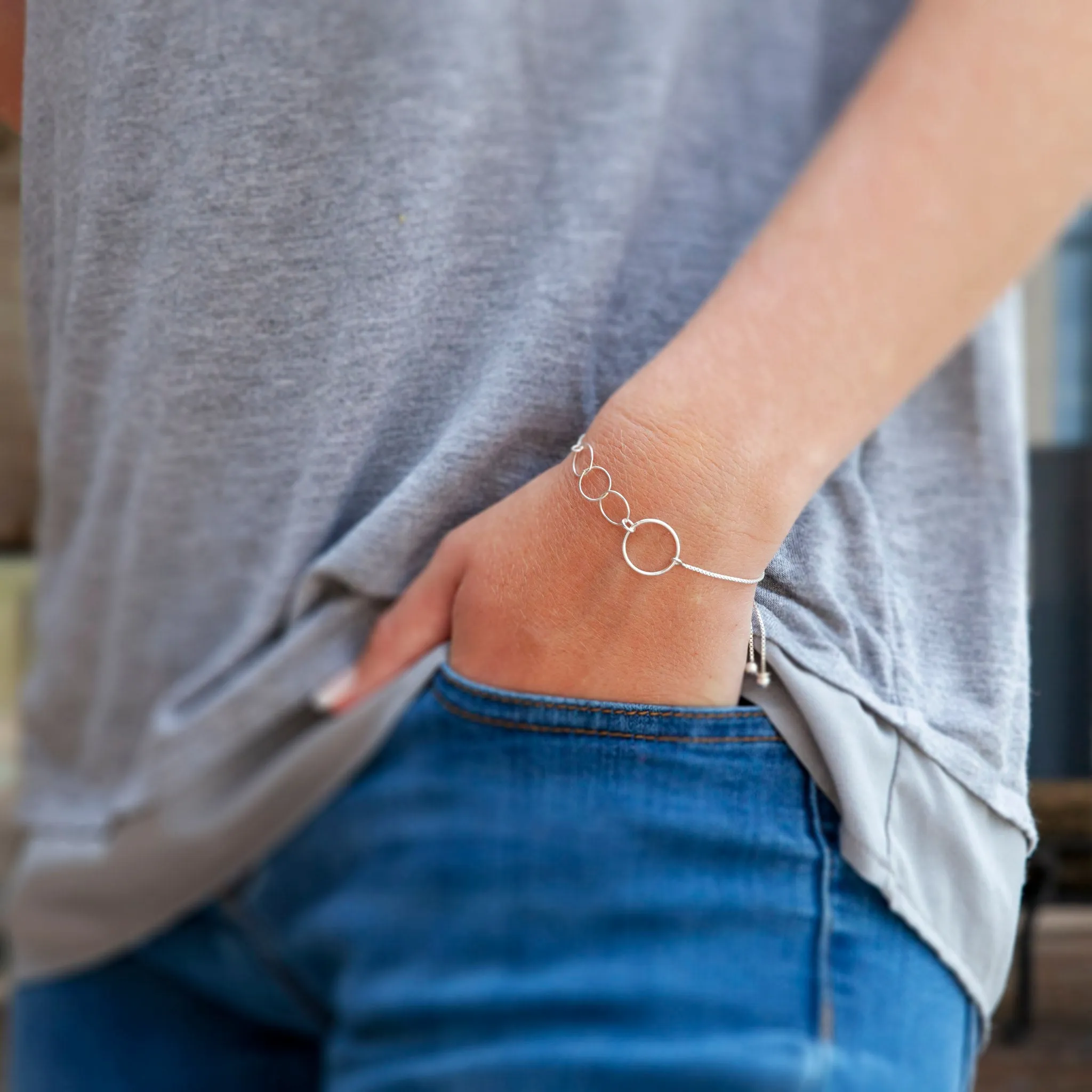 “Mother of Three” Sterling Silver Bolo Bracelet on Personalized Jewelry Card
