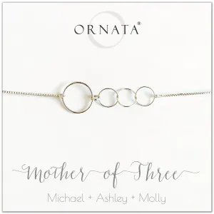 “Mother of Three” Sterling Silver Bolo Bracelet on Personalized Jewelry Card
