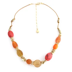 MULTI COLOR BEADS GOLD FLOWER  NECKLACES #205CR1401 (IB22)