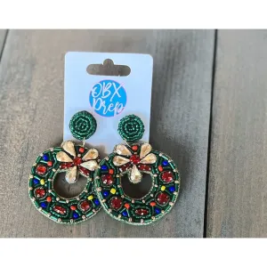 Multi Stone Glam Christmas Wreath Dangle Earrings - Pre Order