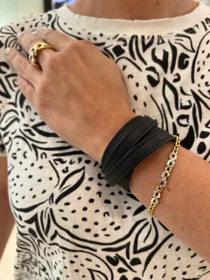 Multi wrap Black Leather Bracelet