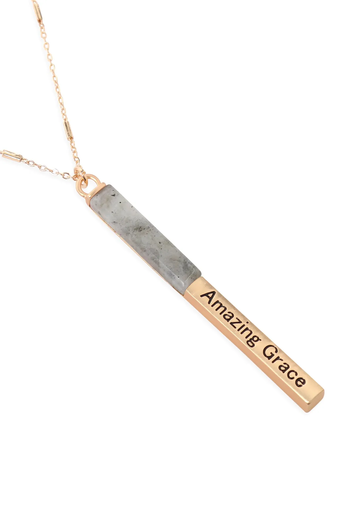 MYN1425 - "AMAZING GRACE" HALF METAL & STONE BAR PENDANT NECKLACE