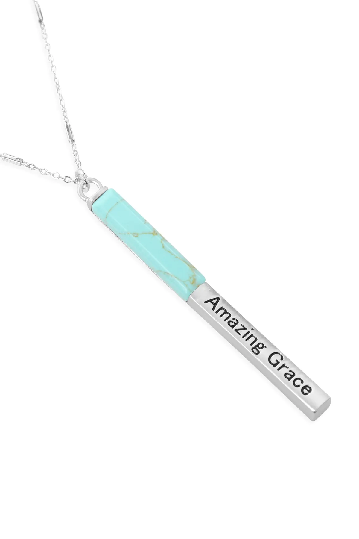 MYN1425 - "AMAZING GRACE" HALF METAL & STONE BAR PENDANT NECKLACE