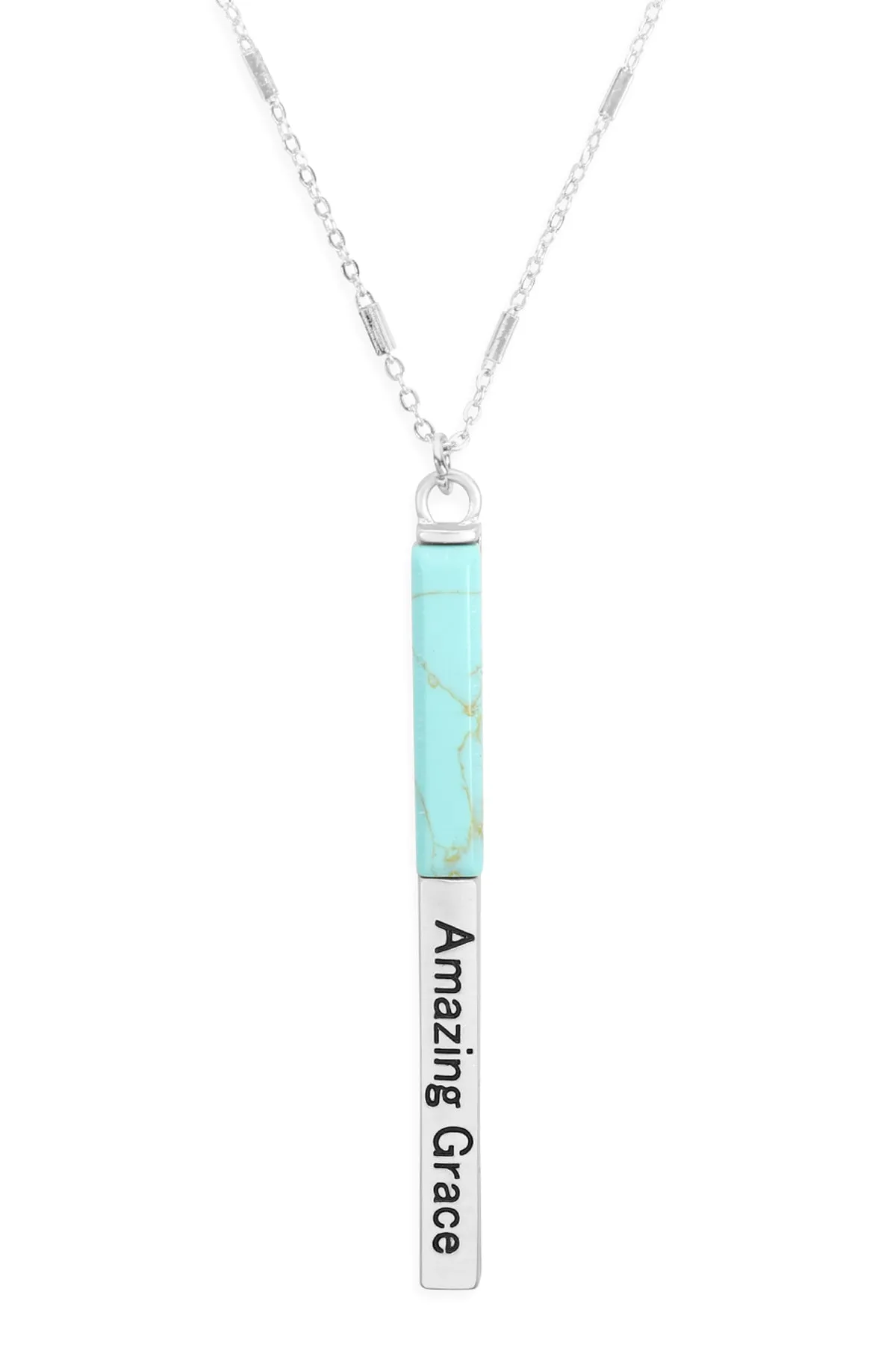 MYN1425 - "AMAZING GRACE" HALF METAL & STONE BAR PENDANT NECKLACE