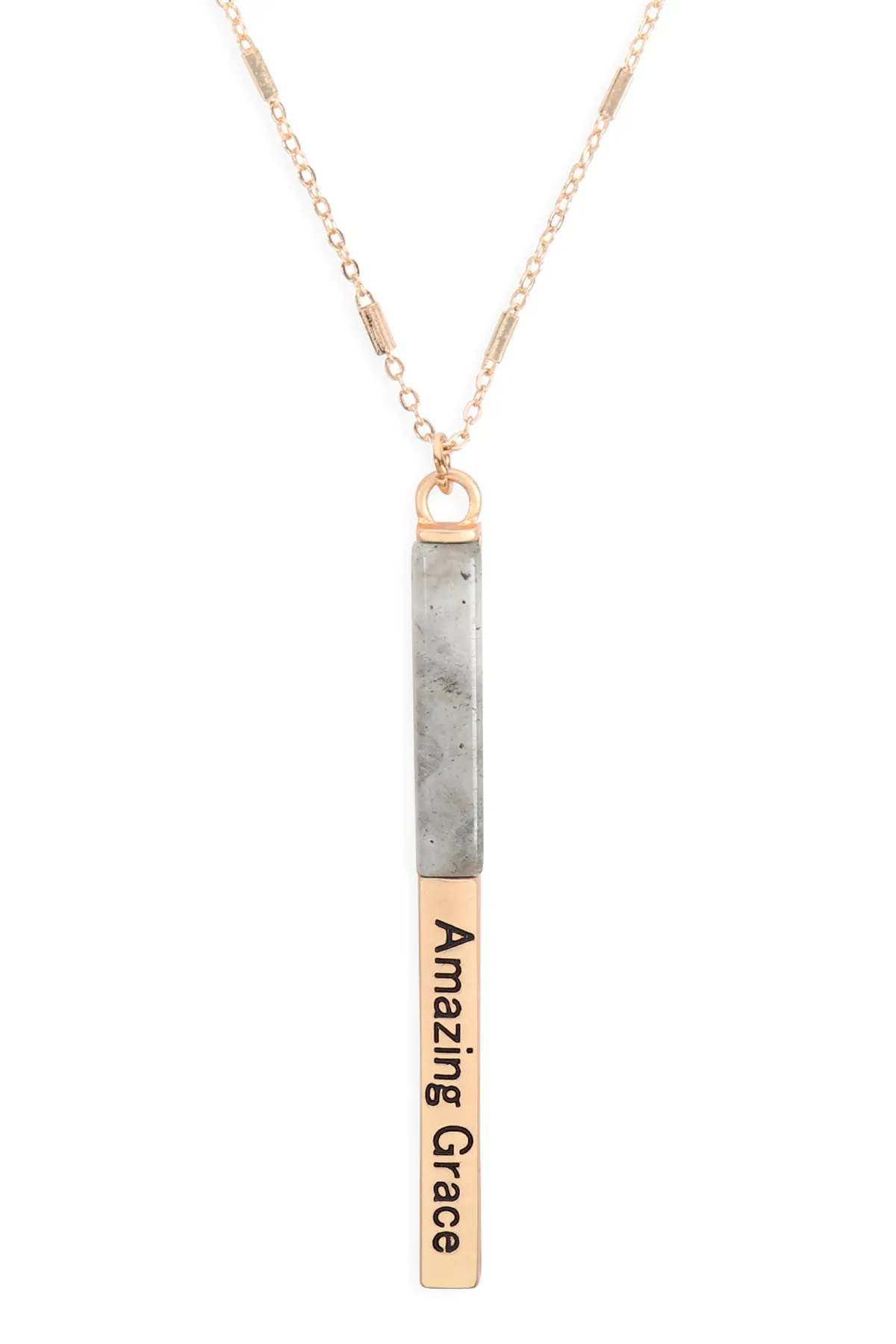 MYN1425 - "AMAZING GRACE" HALF METAL & STONE BAR PENDANT NECKLACE