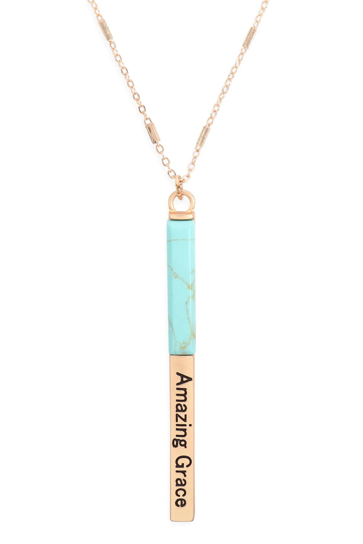 MYN1425 - "AMAZING GRACE" HALF METAL & STONE BAR PENDANT NECKLACE