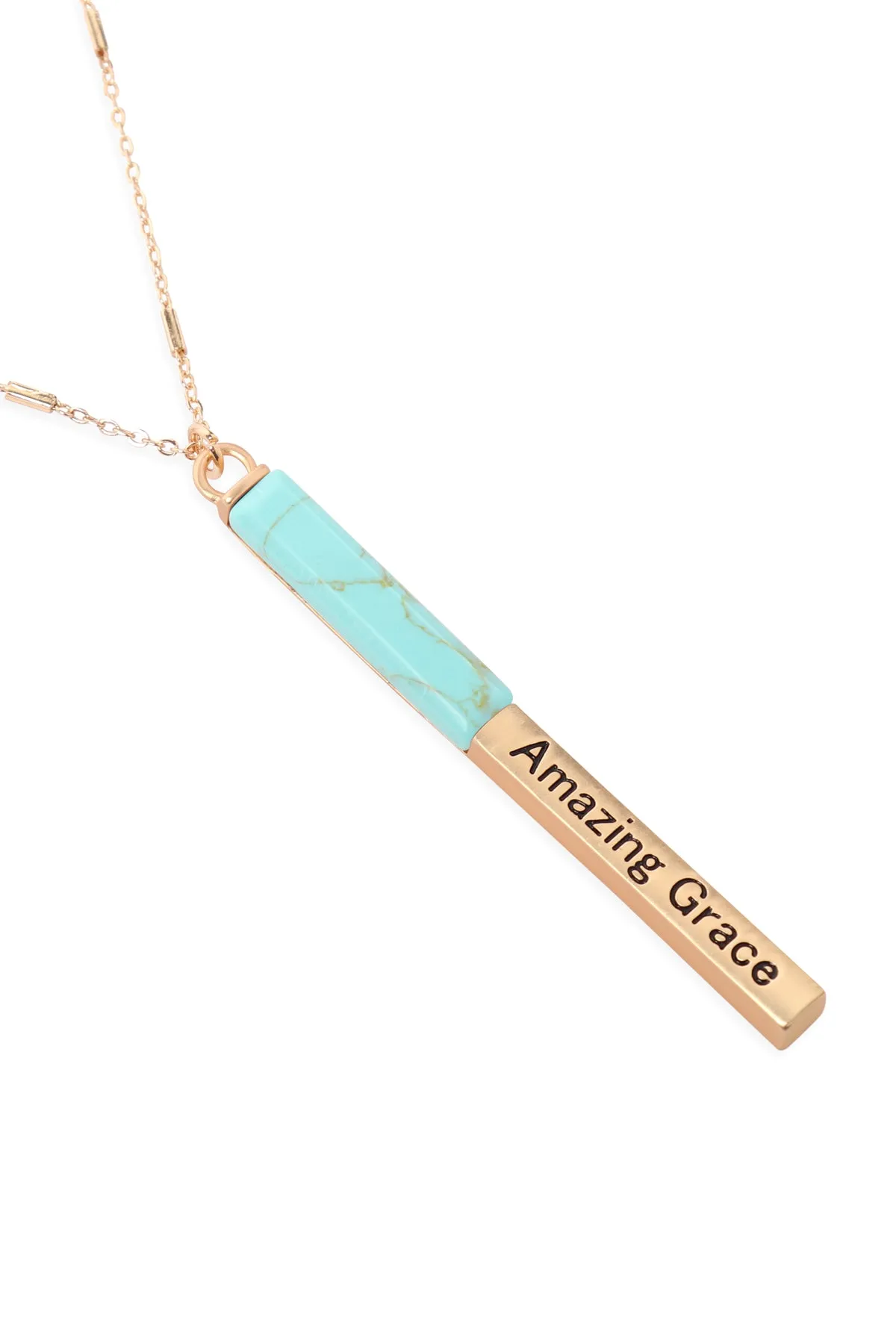 MYN1425 - "AMAZING GRACE" HALF METAL & STONE BAR PENDANT NECKLACE