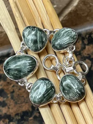 Natural Green Seraphinite 925 Solid Sterling Silver Bracelets 7"