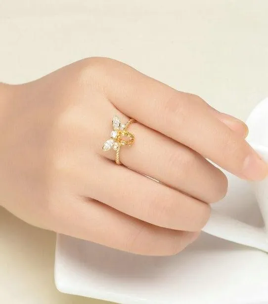Natural Oval Citrine Bee Wedding Ring Women Jewelry