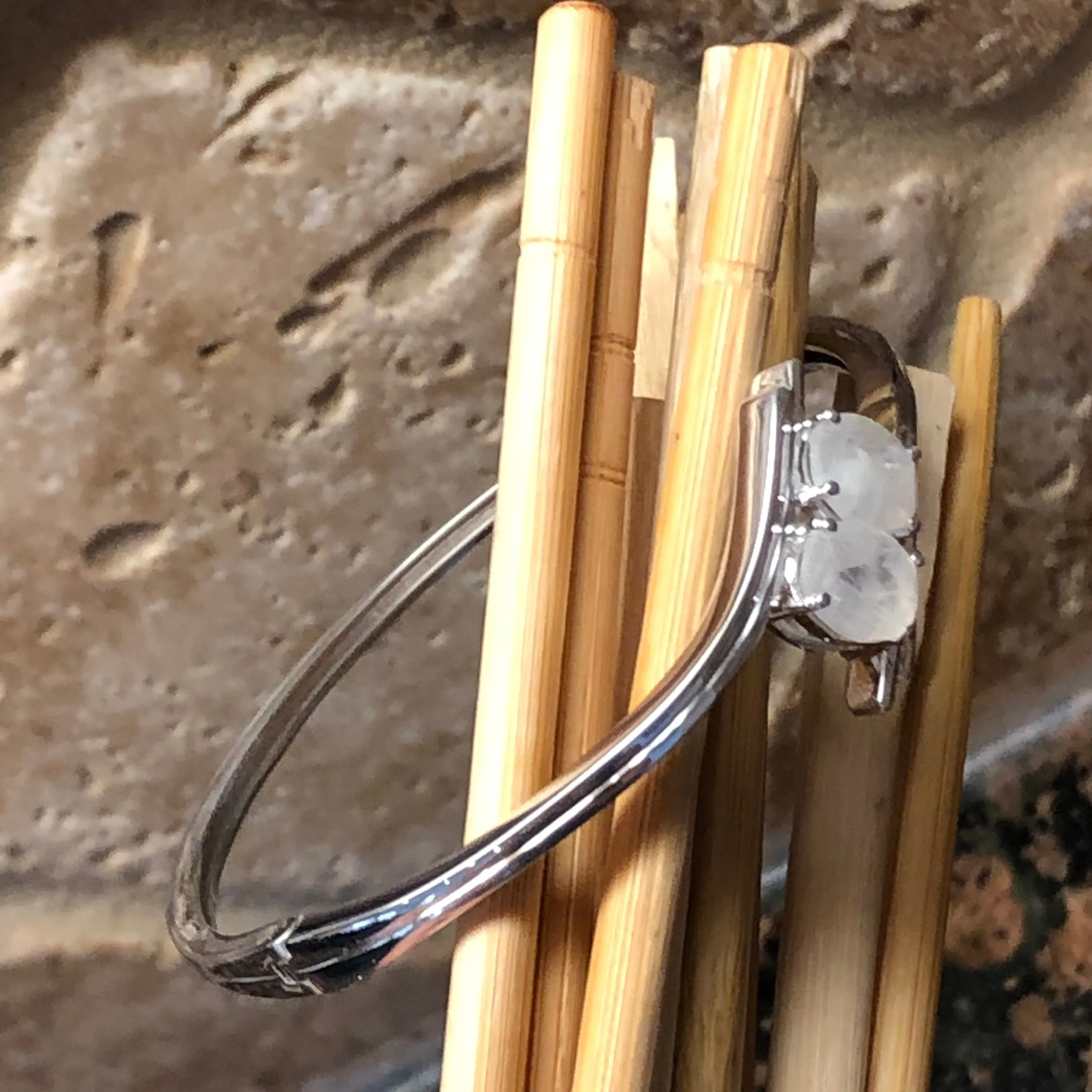Natural Rainbow Moonstone 925 Solid Sterling Silver Cuff Bracelets