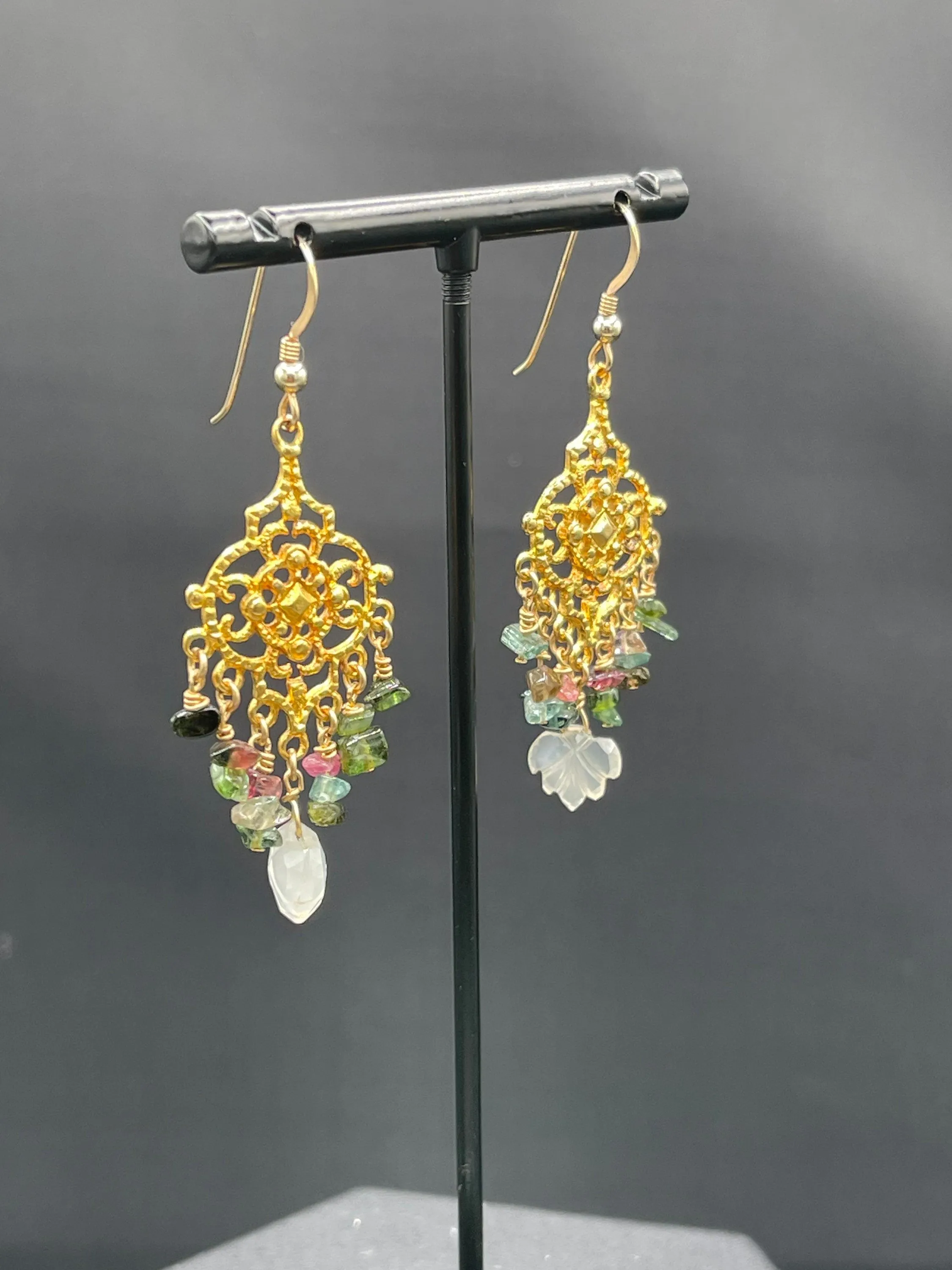 Natural Tourmaline Sterling Silver Vermeil Dangle Earrings