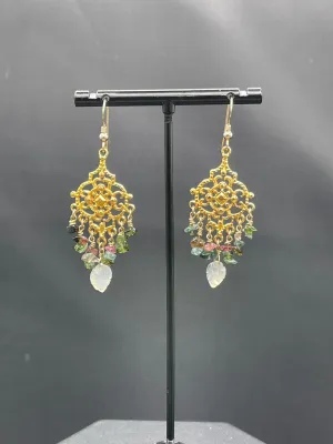 Natural Tourmaline Sterling Silver Vermeil Dangle Earrings