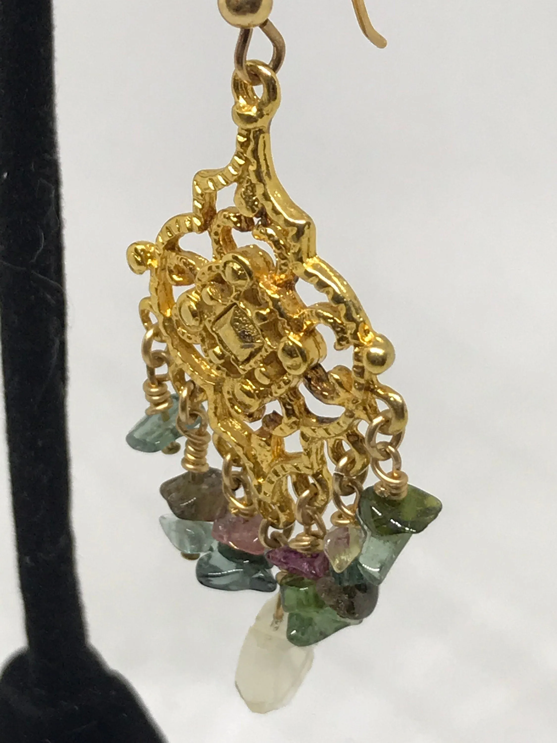Natural Tourmaline Sterling Silver Vermeil Dangle Earrings
