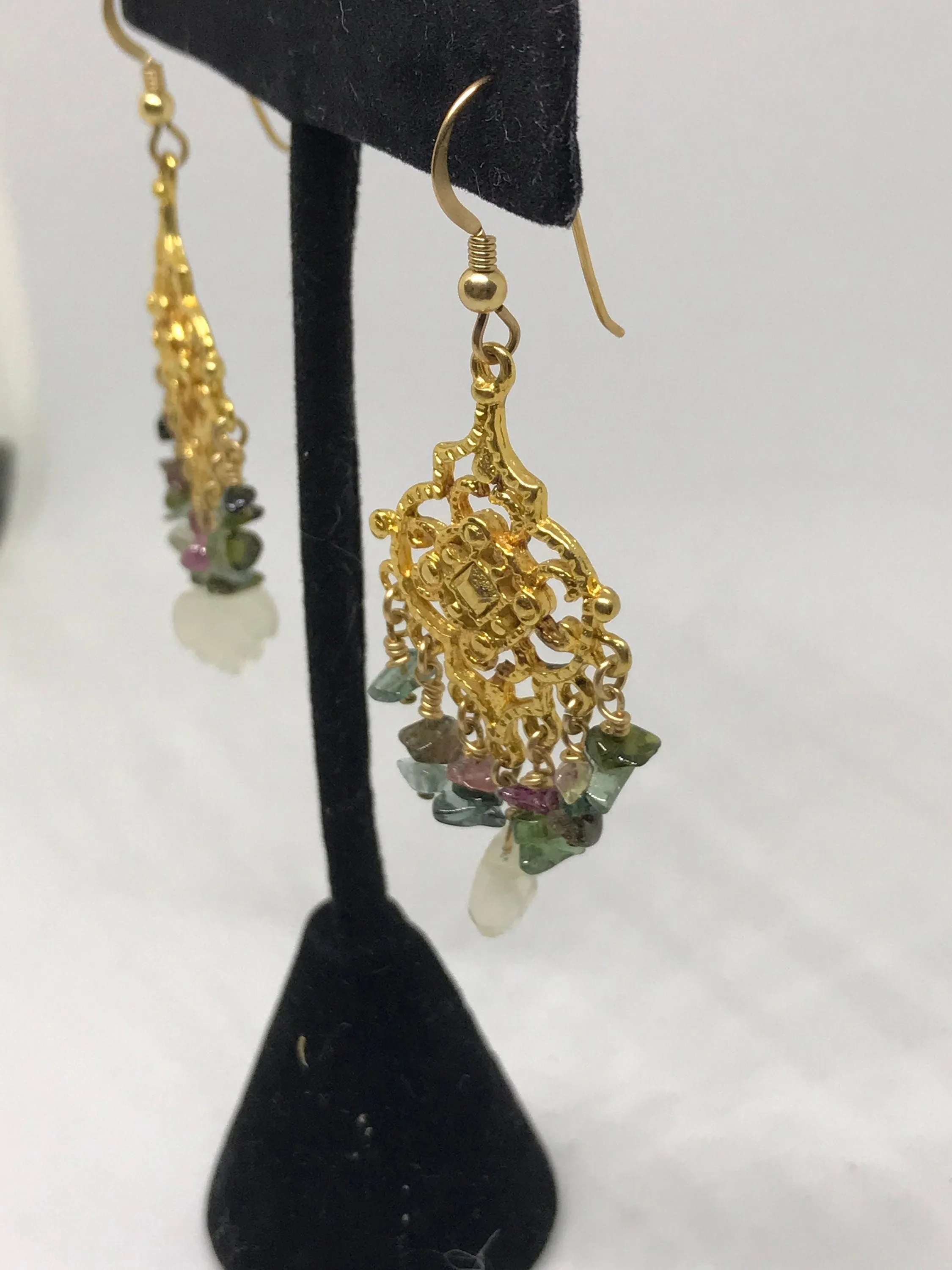Natural Tourmaline Sterling Silver Vermeil Dangle Earrings