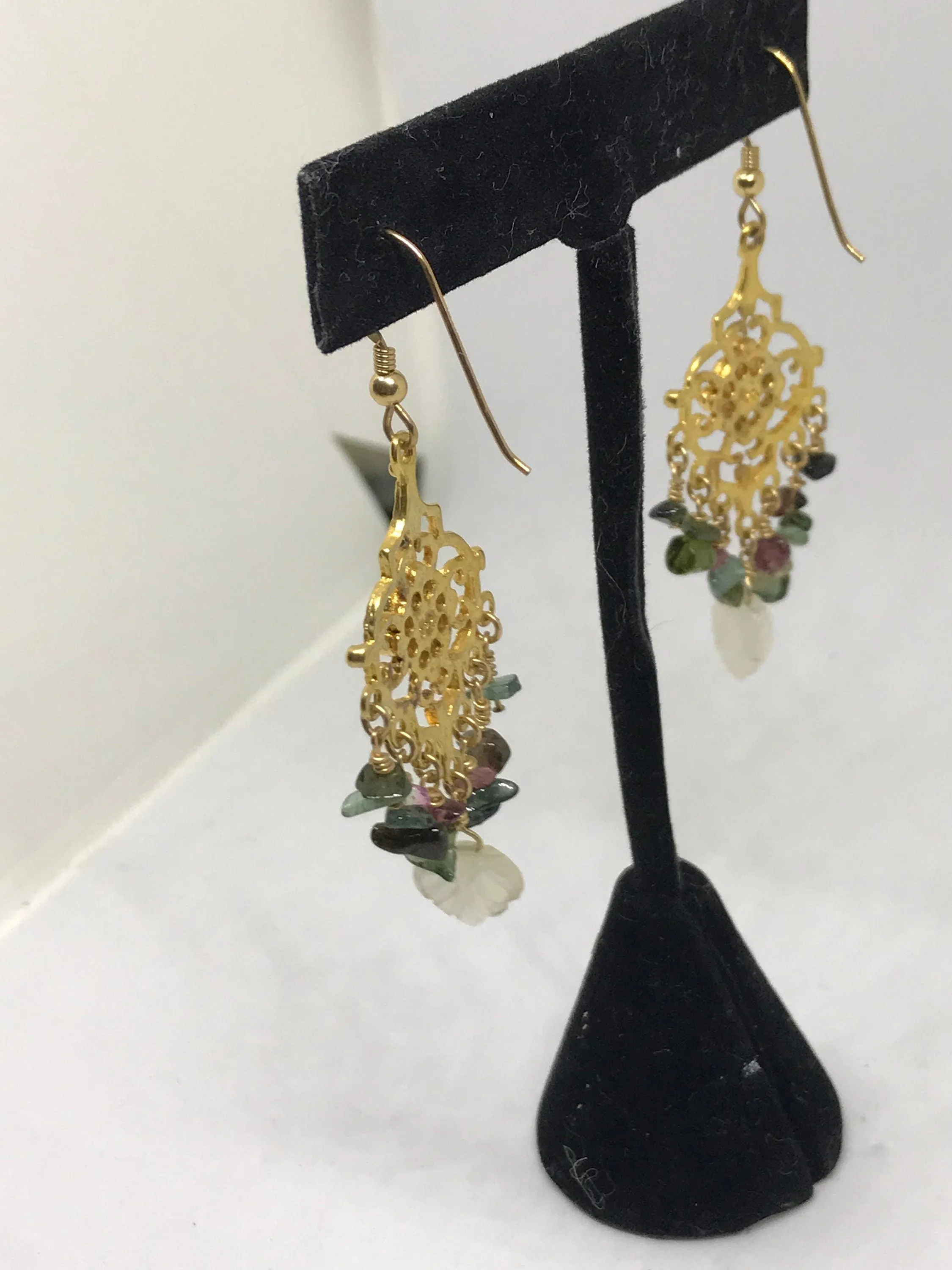 Natural Tourmaline Sterling Silver Vermeil Dangle Earrings