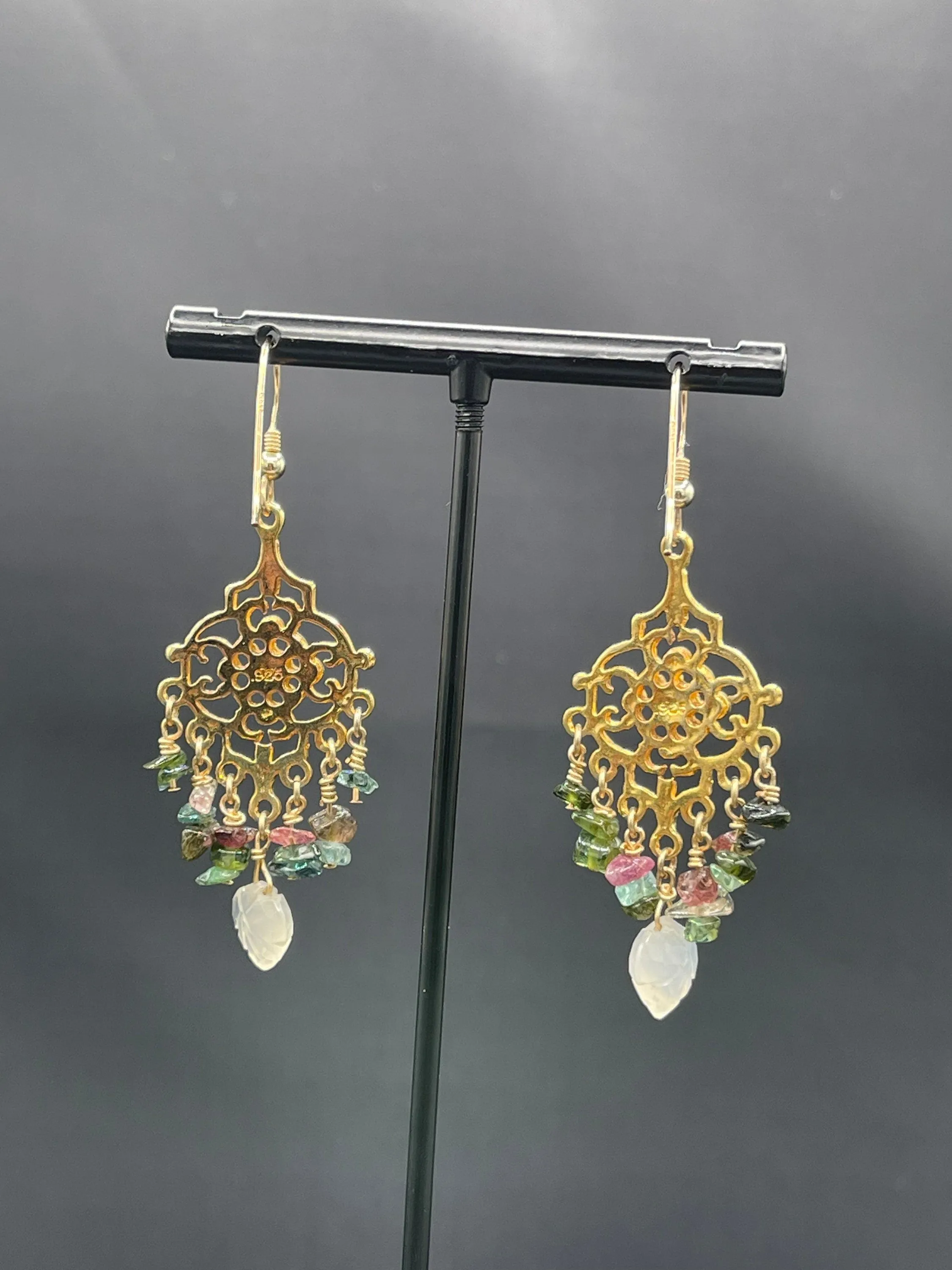 Natural Tourmaline Sterling Silver Vermeil Dangle Earrings