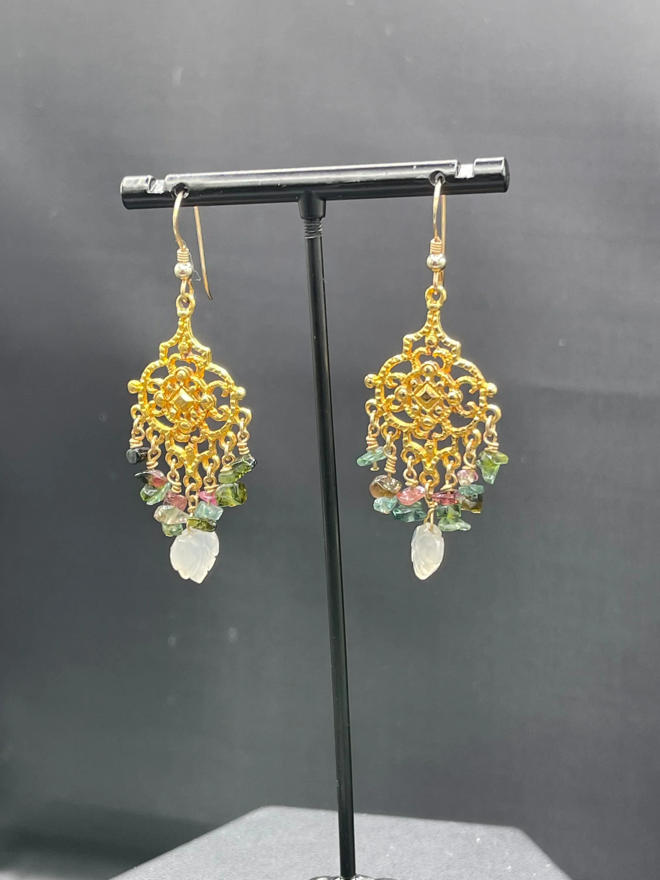 Natural Tourmaline Sterling Silver Vermeil Dangle Earrings